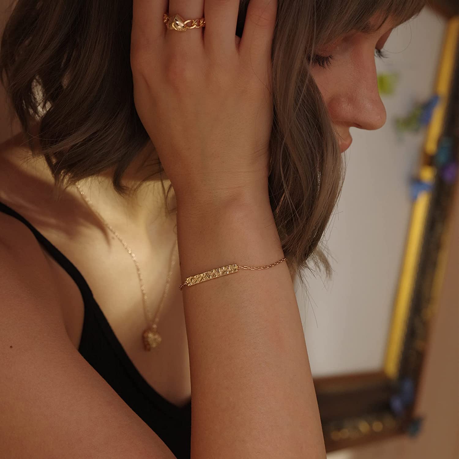 MEVECCO Gold Tiny Pearl Bracelet,14K Gold Plated Cute Beaded Freshwater Cultured Pearls Tiny Charm Dainty Handmade Bracelet for Women - Image 4